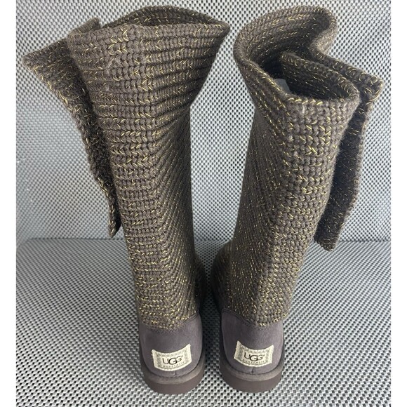 UGG Classic Cardy II Knit Sweater Boot Womens Size 8 Brown Sheepskin Lining - Picture 6 of 12